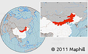 Gray Location Map of Nei Mongol Zizhiqu, highlighted country, hill shading