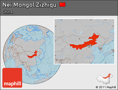 Gray Location Map of Nei Mongol Zizhiqu, hill shading