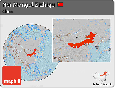 Gray Location Map of Nei Mongol Zizhiqu, hill shading