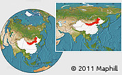 Satellite Location Map of Nei Mongol Zizhiqu, highlighted country, within the entire country