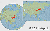 Savanna Style Location Map of Nei Mongol Zizhiqu, within the entire country, hill shading