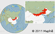 Savanna Style Location Map of Nei Mongol Zizhiqu, highlighted country, hill shading