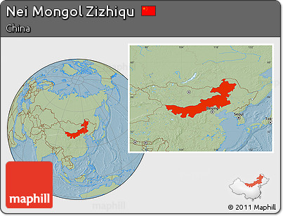 Savanna Style Location Map of Nei Mongol Zizhiqu, hill shading