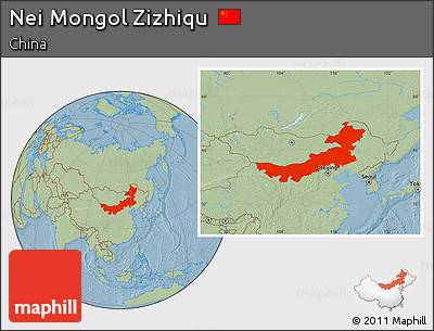 Savanna Style Location Map of Nei Mongol Zizhiqu, hill shading