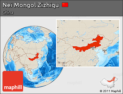 Shaded Relief Location Map of Nei Mongol Zizhiqu