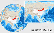 Shaded Relief Location Map of Nei Mongol Zizhiqu, highlighted country, within the entire country