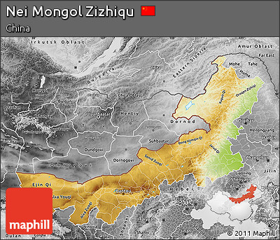 Physical Map of Nei Mongol Zizhiqu, desaturated
