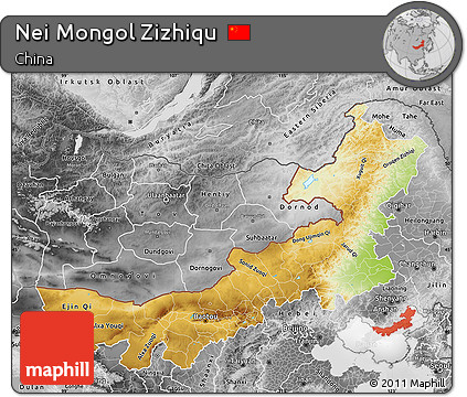Physical Map of Nei Mongol Zizhiqu, desaturated