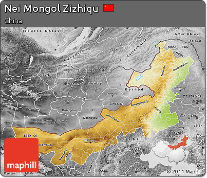 Physical Map of Nei Mongol Zizhiqu, desaturated