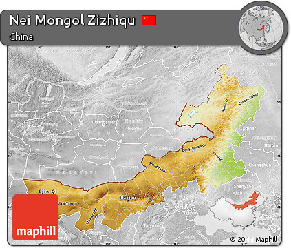 Physical Map of Nei Mongol Zizhiqu, lighten, desaturated