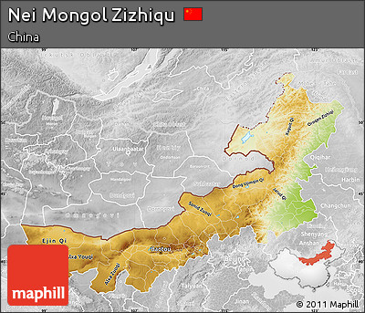 Physical Map of Nei Mongol Zizhiqu, lighten, desaturated