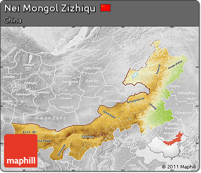 Physical Map of Nei Mongol Zizhiqu, lighten, desaturated