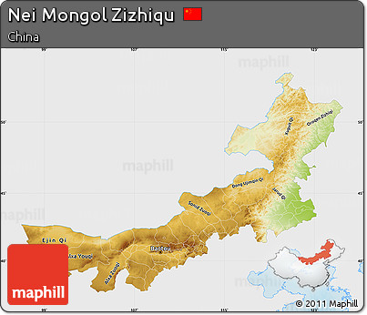 Physical Map of Nei Mongol Zizhiqu, single color outside
