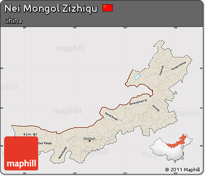 Shaded Relief Map of Nei Mongol Zizhiqu, cropped outside