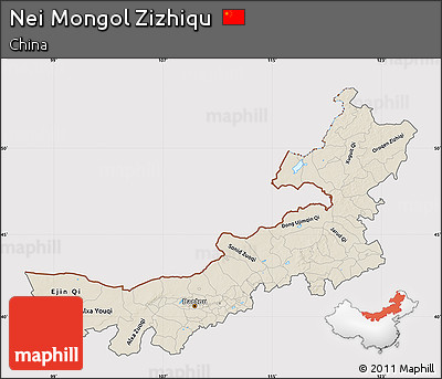 Shaded Relief Map of Nei Mongol Zizhiqu, cropped outside