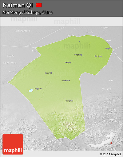 Physical 3D Map of Naiman Qi, lighten, desaturated