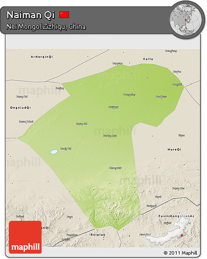 Physical 3D Map of Naiman Qi, shaded relief outside