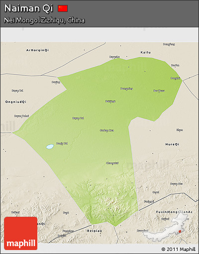 Physical 3D Map of Naiman Qi, shaded relief outside