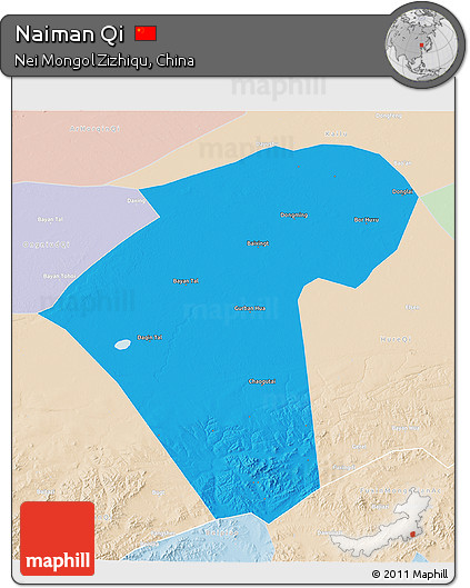 Political 3D Map of Naiman Qi, lighten