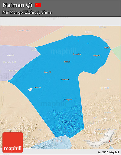 Political 3D Map of Naiman Qi, lighten