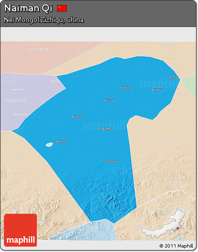 Political 3D Map of Naiman Qi, lighten
