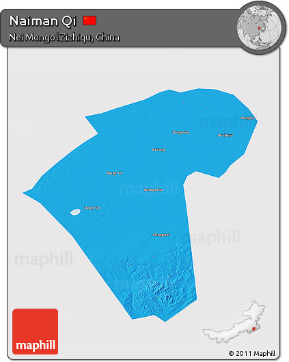 Political 3D Map of Naiman Qi, single color outside