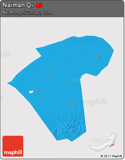Political 3D Map of Naiman Qi, single color outside
