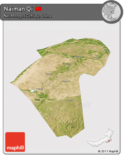 Satellite 3D Map of Naiman Qi, cropped outside