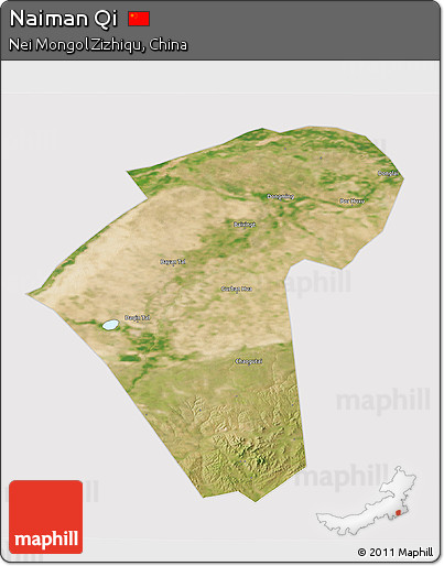 Satellite 3D Map of Naiman Qi, cropped outside