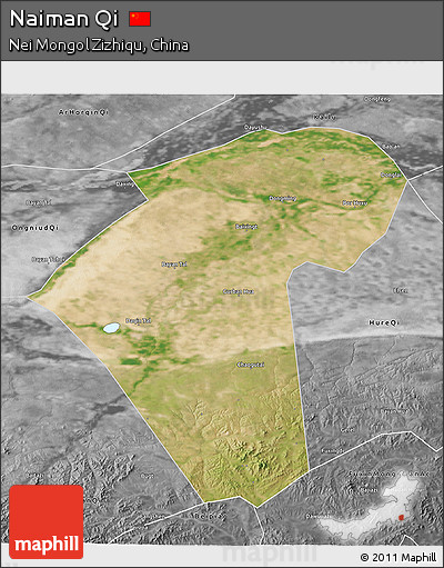 Satellite 3D Map of Naiman Qi, desaturated