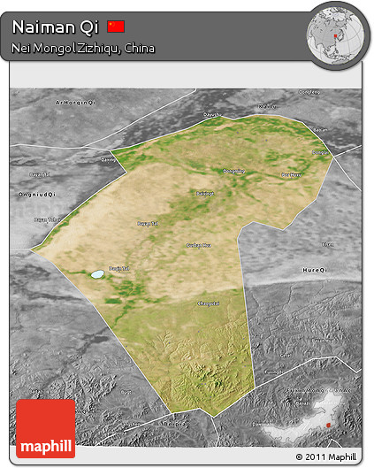 Satellite 3D Map of Naiman Qi, desaturated