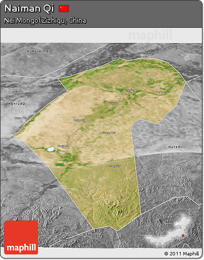 Satellite 3D Map of Naiman Qi, desaturated