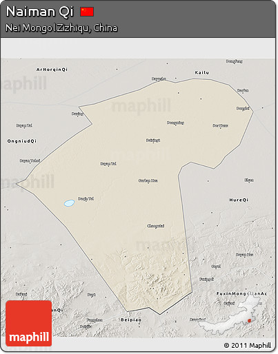 Shaded Relief 3D Map of Naiman Qi, semi-desaturated