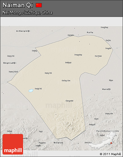 Shaded Relief 3D Map of Naiman Qi, semi-desaturated