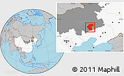 Gray Location Map of Naiman Qi, highlighted country, highlighted parent region