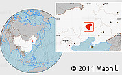 Gray Location Map of Naiman Qi, highlighted country, hill shading