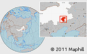 Gray Location Map of Naiman Qi, highlighted parent region, hill shading