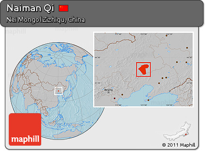 Gray Location Map of Naiman Qi, hill shading