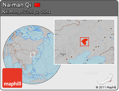 Gray Location Map of Naiman Qi, hill shading