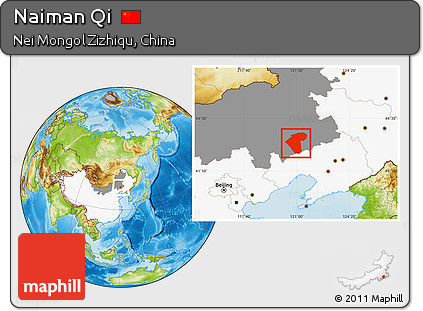 Physical Location Map of Naiman Qi, highlighted country, highlighted parent region
