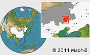 Satellite Location Map of Naiman Qi, highlighted country, highlighted parent region