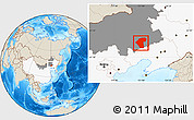 Shaded Relief Location Map of Naiman Qi, highlighted country, highlighted parent region