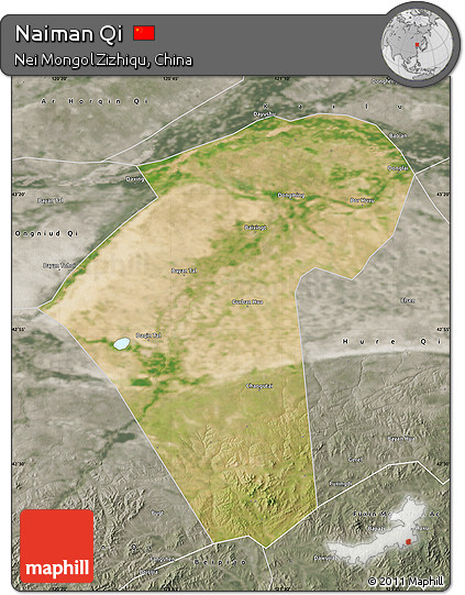 Satellite Map of Naiman Qi, semi-desaturated