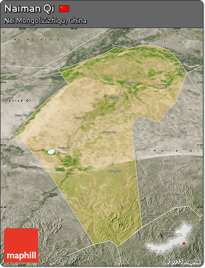 Satellite Map of Naiman Qi, semi-desaturated