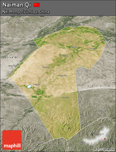 Satellite Map of Naiman Qi, semi-desaturated