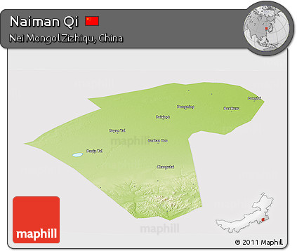 Physical Panoramic Map of Naiman Qi, cropped outside