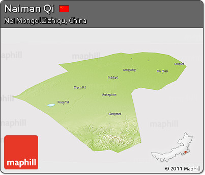 Physical Panoramic Map of Naiman Qi, cropped outside