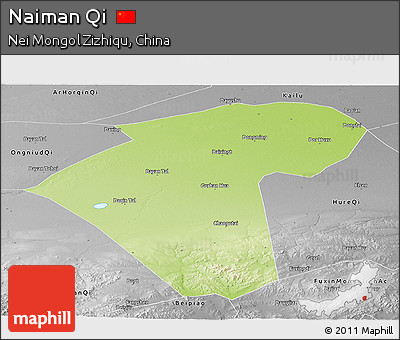 Physical Panoramic Map of Naiman Qi, desaturated