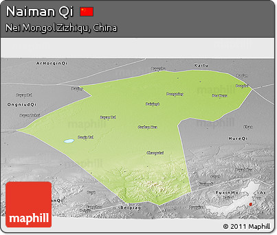Physical Panoramic Map of Naiman Qi, desaturated