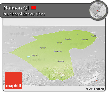 Physical Panoramic Map of Naiman Qi, lighten, desaturated